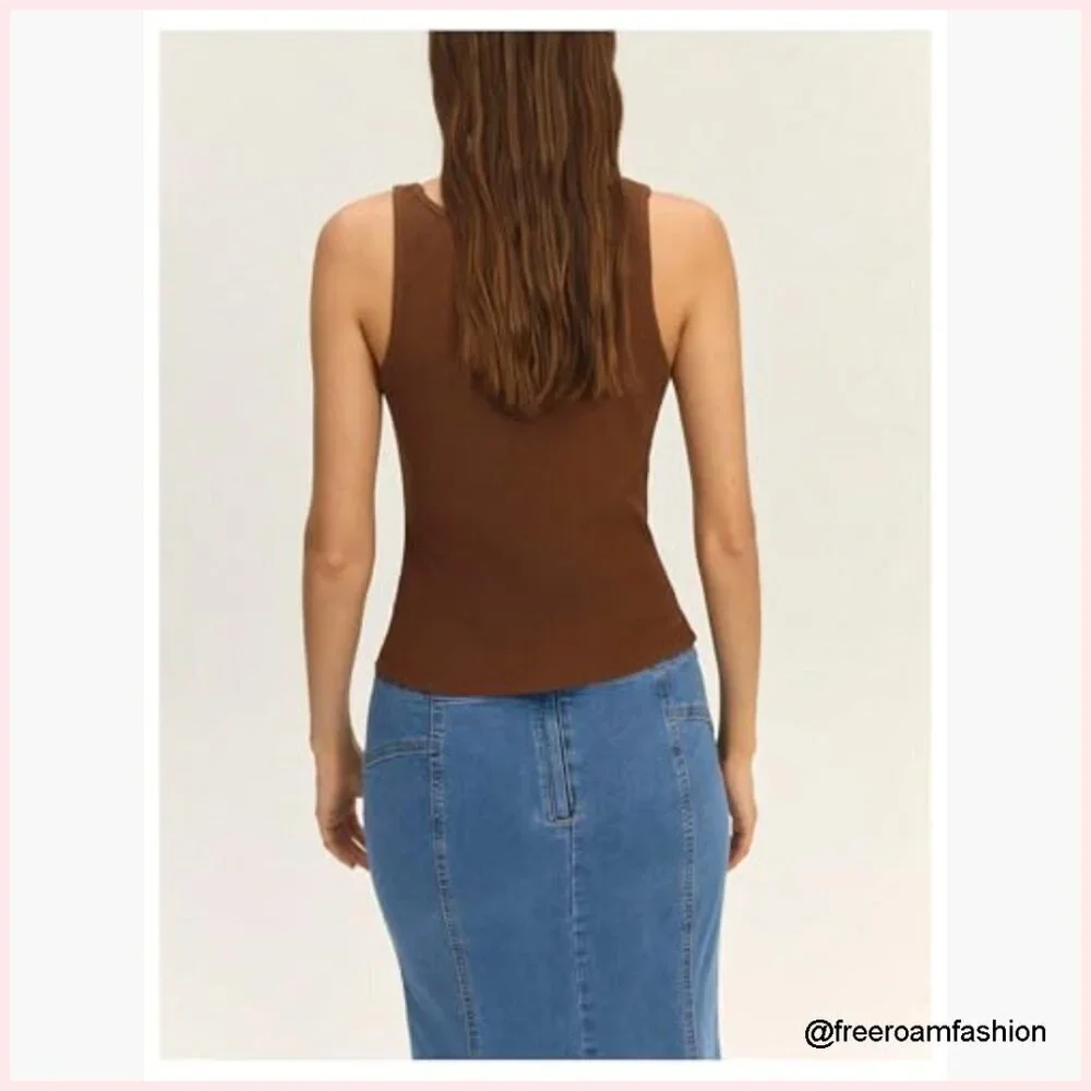 Ribbed Crop Tank Top Slim Fit Square Neck Summer Y2K Streetwear
